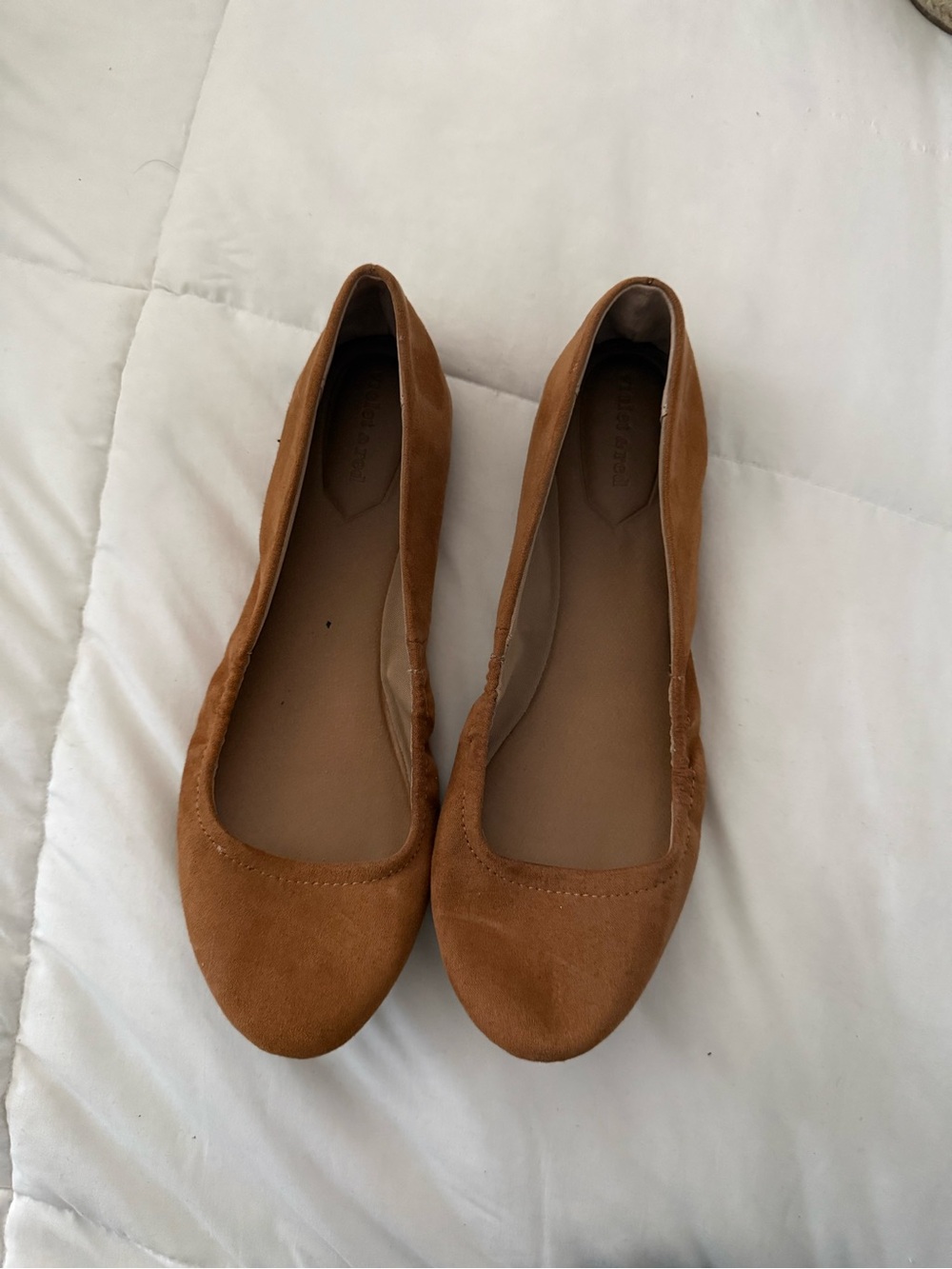 Women's Suede-Look Ballet Flats in Cognac